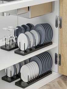 2pcs/1pc Kitchen Drawer Non-Slip Separating Bowl Dish Plate Storage Draining Rack, Multi-Functional Portable Slot-Style Organizer Shelf, Home Use Separable Free Combination Rack - 2PC - View 6