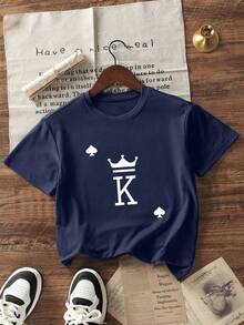 Maglietta a maniche corte con collo rotondo e stampa casual per ragazzi e adolescenti studenti, top estivo