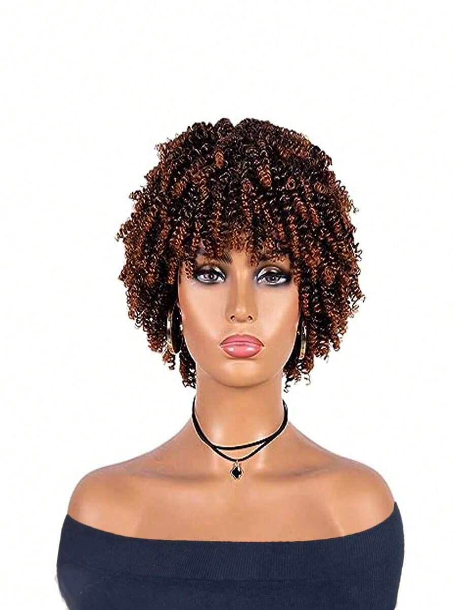 Curly Wig Afro Wigs For Women Short Curly Wigs For  Women Kinky Curly Wig With Bangs Natural Hair Wigs For Women - 銅色 - 查看 1