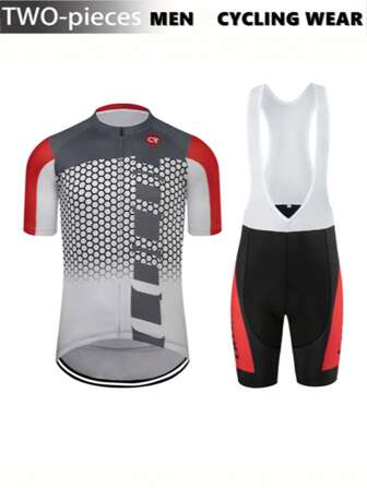 夏季男士骑行服套装，短袖拉链骑行服 + 带 3D 衬垫的骑行短裤