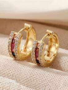 1 Pair Elegant Cubic Zirconia Earrings, Suitable For Women, Suitable For Weddings, Engagements, Anniversaries, Valentine's Day And Other Occasions - Yellow Gold - View 4