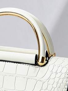 女士优雅鳄鱼压纹单肩包 - 轻巧大容量多功能斜挎包/手提包，磁扣设计，金色金属配件和可调节肩带，适合女孩、女士、大学生、新人和白领，适合休闲和正式场合（白色、卡其色、粉色、蓝色、黑色），鳄鱼皮钱包 - 白色 - 查看 9