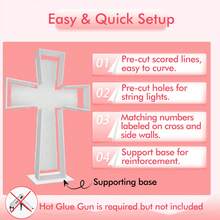 3FT Tall Marquee Light Up Cross Balloons Mosaic DIY Pre Cut Frame With Light Baptism First Holy Communion Celebration Special Day Baby Shower Birthday Engagement Wedding Party Decorations - Marquee Cross - 查看 3