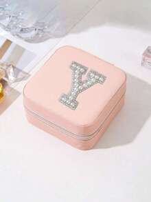 1 Diy Travel Jewelry Box, Personalized Gift - Travel Jewelry Box Birthday Gift Women Christmas Gift Teenagers Gift First Choice A Travel Jewelry Box With Initials A-Z Pearl Cloth Sticker Travel Jewelry Box - Pink - View 7