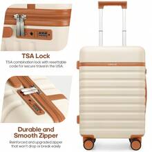 UKEIN Luggage Sets 3 Piece, PC Hardside Carry On Suitcase With Spinner Wheel TSA Lock, Suitcase Set For Women Men - Màu be - Xem 7