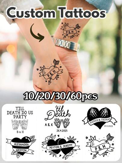 10/20/30/60pcs Available, Dark Gothic Wedding Tattoo, Bridal Party Favors, Gothic Romance, Halloween, Love Tattoos, Boos Before I Dos, Til Death Do Us Party Favors, Favorite Single Party Temporary Stickers, Custom Temporary Stickers, Valentine's Day Gift, Wedding Gifts, Wedding Accessories, BridemaidsGift, Christmas Gift, Christmas Decor, Thanksgiving Gift, New Year Gift, Party Decor,Beauty & Health,Chic Autumn
