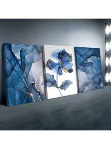 3pcs Canvas Paintings And Posters, Modern Blue Floral Abstract Art Decoration, Home Decor, Wall Art, Room Decoration, High-Definition Printing, Ideal Gift, Living Room, Bedroom, Dining Room, Office Decorative Artwork,No Frame - Blue - View 4