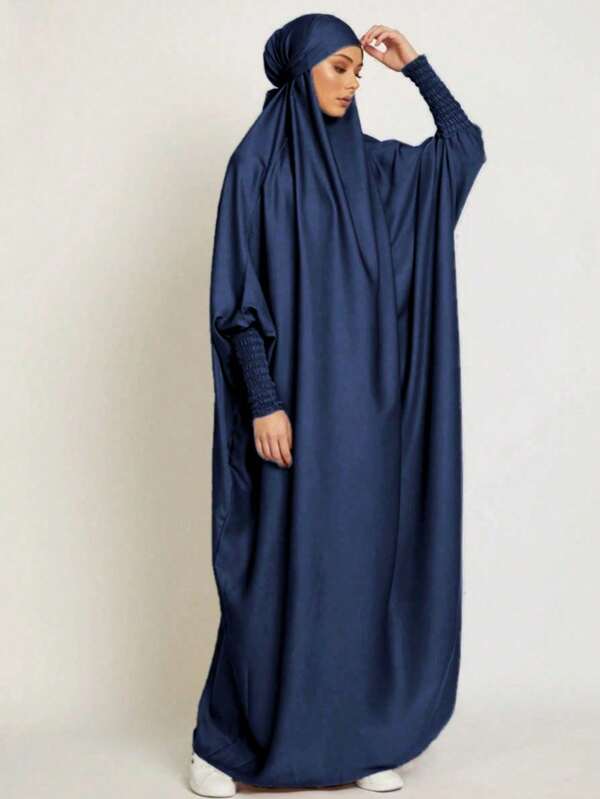 1 pieza Khimar y vestido Abaya , bata larga holgada con diseño de mangas elásticas, alta privacidad, premium para mujeres musulmanas, ropa islámica Khimar