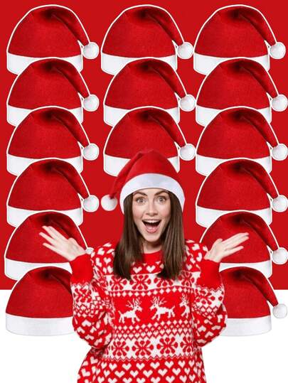 5/10/20pcs Santa Red Hat Short Plush With White Cuffs Non-Woven Fabric Christmas Hat Santa Hat For Adults Merry Christmas New Year Festival Party Decoration Home Decor Christmas Decorations Room Decor Winter