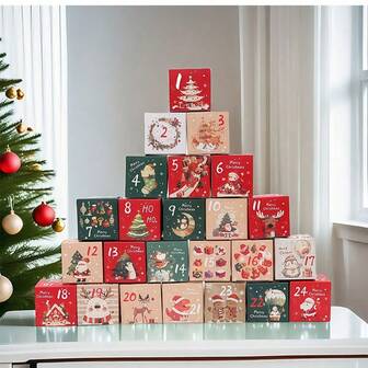 DIY Christmas 24 Day Countdown Arrival Calendar, 24 Christmas Cardboard Treasure Boxes To Make And Fill Your Own Arrival Calendar Gift Box For Christmas Parties, Holiday Gift Decoration Candy Box, Hold Your Favorite Gifts, Countdown Christmas Home Decor Christmas Decorations Room Decor Winter Christmas Decorations Home Christmas Gifts Christmas Decor