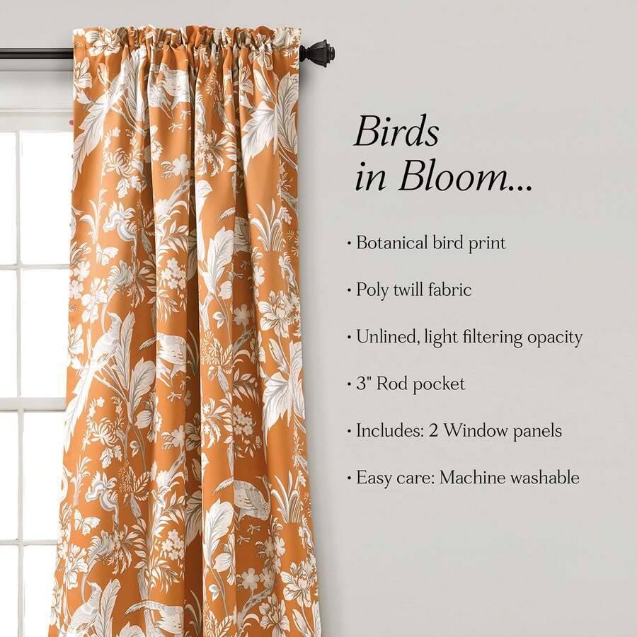 LUSH DECOR Dolores Light Filtering Window Curtain Panels Blue 52x95+2 Set Halloween-Fall Decor-Room Decor - Orange - View 1