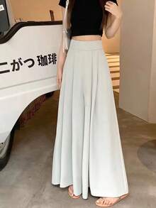 Pantalones de pierna ancha de mujer plisados de talle alto drapeados slim pantalones de traje casual - Azul - Ver 3