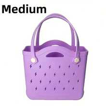 Beach Bag Fashion EVA Waterproof Rubber Picnic Storage Basket Travel Shopping Handbag Women Shoulder Solid Color Tote Bag - Màu tím - Xem 2