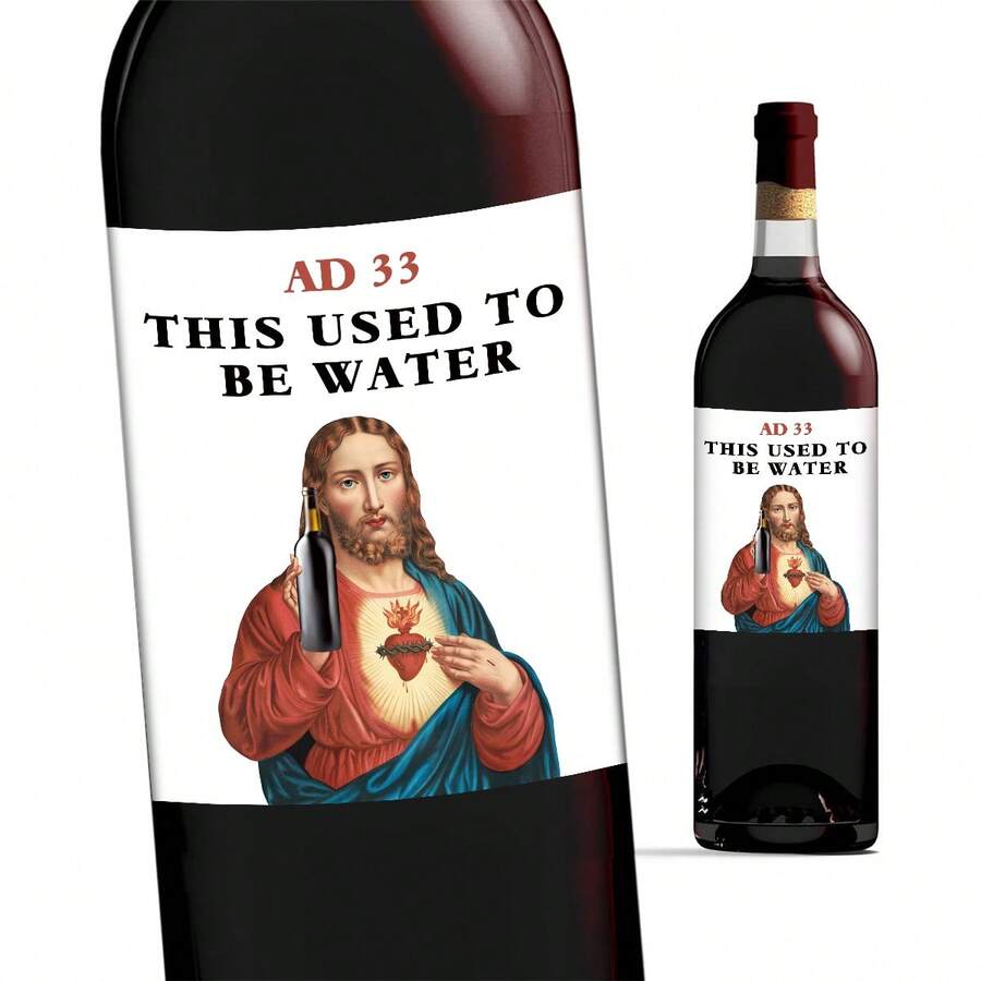 4pcs Funny Jesus Birthday Wine Bottle Labels - "This Used To Be Water" Wine Label Vinyl Sticker, Novelty Gift For Friends, Family & Wine Lover, Birthday & Christmas Wine Bottle Stickers - Multicolor - View 1