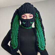 1 件女式多色超大兔耳帽，温暖厚针织帽，可爱百搭，适合日常、休闲、派对场合滑雪面具情人节 - 口罩款 - 查看 5