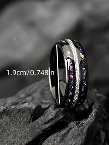 1 件黑色不锈钢戒指，带闪亮星星装饰，适合日常佩戴和男女通用的时尚配饰，四季皆宜 - 黑色 - 查看 7