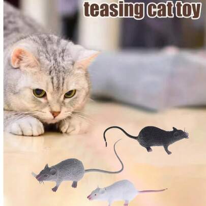 猫玩具 软橡胶老鼠 猫玩具 逼真老鼠 恶作剧玩具 万圣节仿真老鼠 装饰道具 互动猫玩具 动物玩具 玩耍和恶作剧 宠物老鼠咀嚼玩具：大号和小号可选，适合小型动物