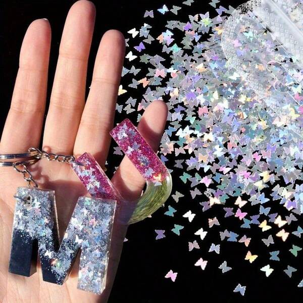1 Bag Holographic Glitter Silvery Resin Sequins Butterfly Enlish Letters Flakes Epoxy Resin Filling For Resin Filler Silicone Mold Handmade DIY