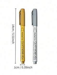 2pcs Gold & Silver Metal Paint Pens For Diy Drawing On Black Card/Doodling/Craft/Scrapbooking/Sign-Making, Pens, Markers, Acrylic Markers, Acrylic Pens Back To School,Pens - Multicolor - View 2
