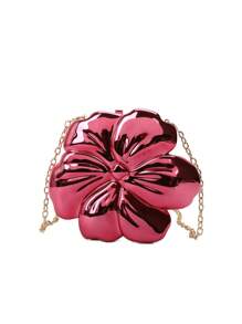 Geantă de mână mini cu cataramă din material ABS strălucitor de lux, în formă de floare, cu lanț metalic și mărgele, pentru femei, cadou fermecător de petrecere, potrivită pentru întâlniri, cumpărături, ieșiri în oraș, naveta, potrivire zilnică, design de nișă la modă, geantă pentru femei