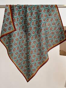 1条多功能时尚佩斯利花纹亚麻方巾，70厘米，轻盈舒适，适合女士搭配连衣裙。