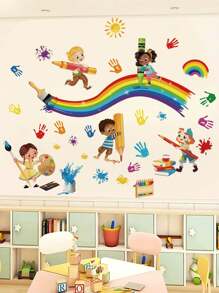 2 件/1 件墙贴 - [儿童彩虹涂鸦] PVC 自粘式可移除墙贴，适用于托儿所、儿童房、游戏室或教室 - 适合任何空间的可爱创意墙面装饰