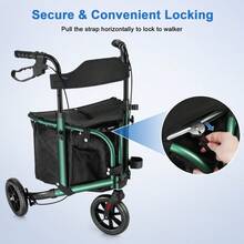 WALK MATE 3 Wheel 8" Wheels Rollator Walker Aluminum , Foldable Lightweight With Seat Backrest Pouch - Green - View 4
