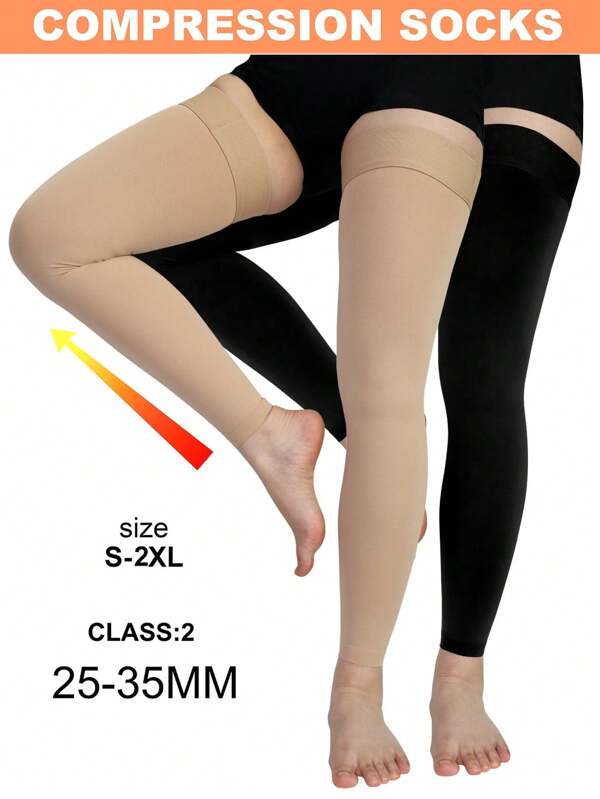 1 Pair Black Plus Size Compression Socks, Tone Opaque Footless Compression Stockings, Suitable For Men And Women, Skin Tone Closed Toe Compression Socks, Men Sports Socks, Women Versatile Knee High Socks