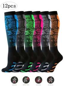 2/6/12 szt. Unisex kompresyjne skarpetki sportowe do kolan, odprowadzające wilgoć, wygodne, materiał z mieszanki nylonu, odpowiednie do koszykówki, piłki nożnej, biegania, aktywności na świeżym powietrzu