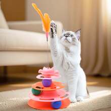 4-Layer Cat Tower With Feather Turntable Ball, Self-Entertaining Cat Toy, Detachable Pet Supplies