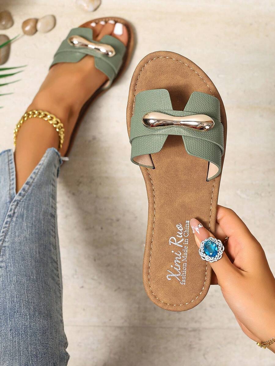 女士休闲平底编织罗马凉鞋，适合春季、夏季、户外、海滩、公寓，时尚一脚蹬凉鞋，可搭配连衣裙