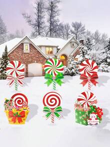 6 pièces - Décorations de Noël en bonbon, panneaux de jardin extérieur en plastique en forme de sucette menthe poivrée avec piquets pour la décoration extérieure de Noël, allée, pelouse - Multicolore - Voir 2