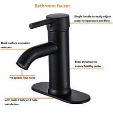 Matte Black Bathroom Sink Faucet, Single Hole Single Lever, Modern Deck Mount For 1-Hole Or 3-Hole Sinks - Black - View 3