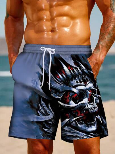 Pantalones cortos ligeros con estampado digital 3D de calavera de arte para hombres talla grande, de uso casual, deportivo y al aire libre, adecuados para uso diario, vacaciones y uso en casa