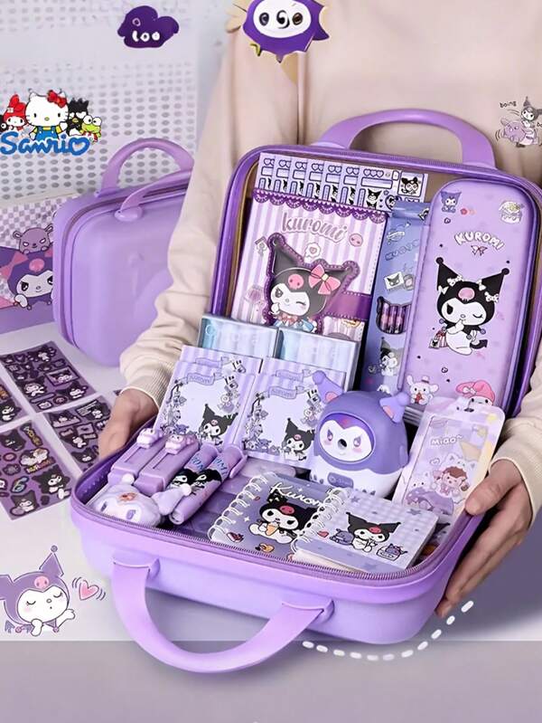 Sanrio Sanrio For Kuromi Back-To-School Stationery Set - Purple Student Stationery Gift Box, Complete Learning Supplies Set Including Notebook, Pens, Pencils, Ruler Set, Stickers, Sharpener, Pen Case, Etc., Friend'S Creative Gift Box