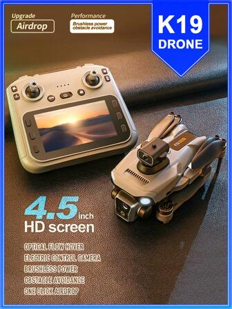 New Silver-Gray K19MAX Aerial Remote Control Drone WiFi & 2.4GHz | 4.5" 5G Live Display Remote | Dual Cameras (Photo/Video) Optical Flow Hover | Smart Obstacle Avoidance | Brushless Mot-Key Takeoff/Landing/Airdrop – Easy For Beginners Perfect Multirotor Quadcopter For Indoor/Outdoor/Party Fun & Races Bonus: Storage Bag, Memory Card + Reader, Spare Blades Ideal Birthday, Christmas & Halloween Gift