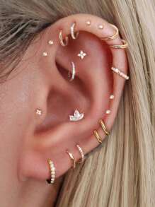 23pcs Women's Gold Hoop Earrings Set, Multi-Element Stacking Hypoallergenic Gold Stud Earrings Jewelry, Fashionable CZ Cartilage Earrings Earring Combo, Suitable For Daily Outings, Women's Daily Outfits