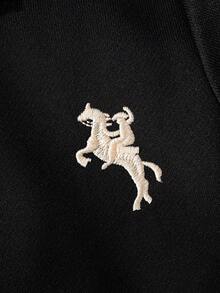 小男孩经典休闲刺绣撞色饰边领长袖 Polo 衫，适合日常穿着、旅行、聚会、户外活动 - 黑色 - 查看 6