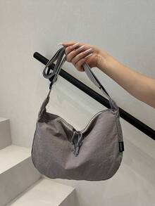 Fashionable Solid Color Casual Retro Women Crossbody Bag - Grey - View 2