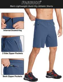 FASBUCO Men's Hiking Shorts 9" Quick Dry Athletic Shorts With Zipper Pockets For Gym, Workout, Basketball, Running - Blue Gray - View 5