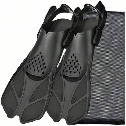 1 par de zapatos tipo rana con aletas largas, ajustables con hebilla y punta abierta, ligeros y adecuados para adultos hombres y mujeres, para viajes, natación, esnórquel y buceo