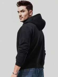 男士休闲街头风保暖宽松长袖连帽卫衣，秋冬季，抓绒