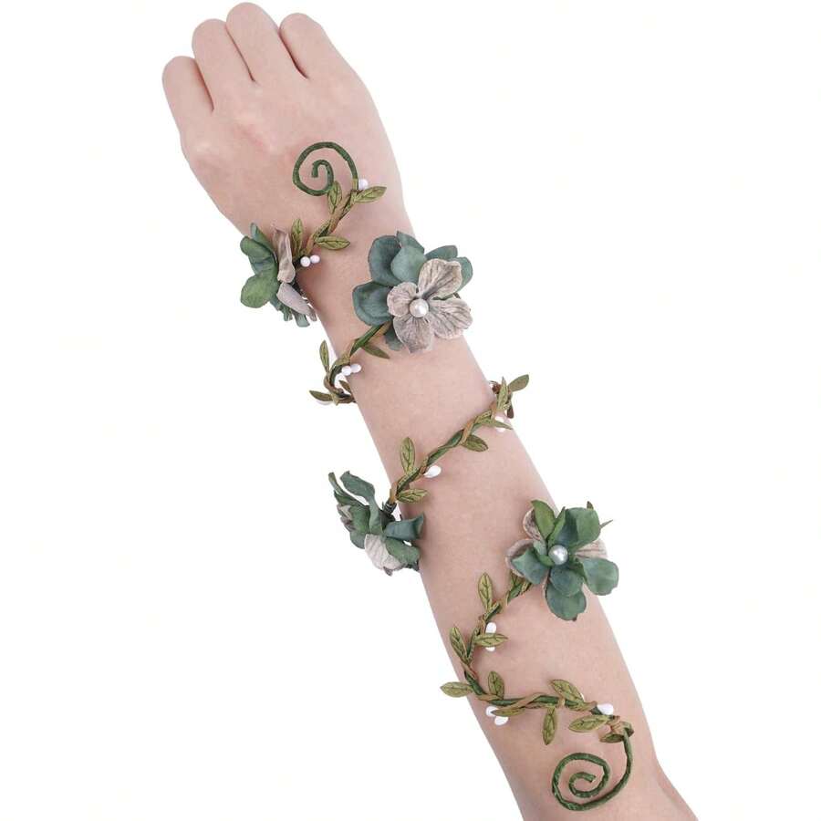 Elf Floral Arm Wrap - 1 PC Renaissance Green Flower Bracelet Poison Ivy Costume Forest Mother Nature Elven Arm Cuff Renfaire Cosplay Photoshoot Fantasy Dress Up Prom Accessories For Women,10131514