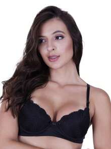 Basic Bra With Lace Cups - Black - View 3