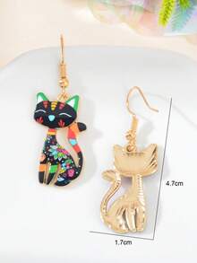 1 Pair Cute Colorful Cartoon Cat Animal Pendant Earrings, Suitable For Party, Daily Wear, And Holidays - Multicolor - View 3