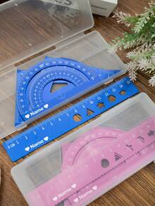 LICVIC Juego de reglas personalizadas con texto, reglas personalizadas, regla triangular, regla de línea ondulada, transportador, útiles escolares, artículos esenciales para la universidad, día del maestro, dibujo, pintura, herramientas de medición, útiles escolares, papelería, azul/rosa, personalizado, personalizable, diario, estudiantes, maestros, oficinas, niños, niñas, amigos - Multicolor - Ver 5