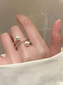 Adjustable Size Fashionable Silver Pearl Ring With Spiral Design, Stylish Accessory, Gift For Valentine's Day, Mother's Day, Birthday