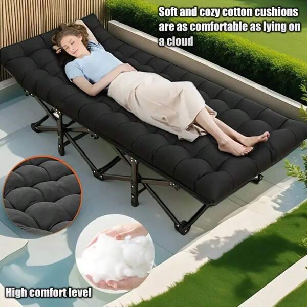 Outdoor Folding Bed, Extra-Large Size, XXL. Camping Bed, Extra-Wide, Heavy-Duty. Guest Bed With Mattress, Maximum Load Of 700 Pounds. Suitable For Both Adults And Children For Sleeping. Portable Travel Bed, Suitable For Outdoor Use, Beach, Garden, Fishing, And Vacation. Dimensions: 79 Inches Long X 32 Inches Wide X 18 Inches High. Camping And Hunting Equipment.