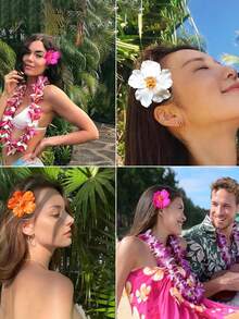 3件套夏威夷花朵发夹，女士芙蓉花和莲花发夹，时尚人造花发夹，夏季假日海滩派对发饰，波西米亚风格，优雅女士发夹，夏季女士发饰，发夹，海滩拍照道具，情人节礼物，发爪，发夹，头部饰品，发卡 - 彩色 - 查看 6