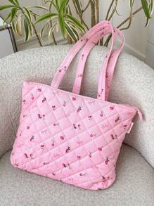 1 Pieza Bolso de tote acolchado con diseño floral, de gran capacidad, con correa de hombro, bolso de tote acolchado, bolso de tote de correa corta, bolsa escolar, bolso de hombro acolchado a cuadros, bolso de tote, diseñador para mujeres y niñas, bolso de mano acolchado y abultado, bolsos esenciales de viaje para mujeres, bolso de viaje indispensable, accesorios de bolso adecuados para ir al trabajo, la escuela y viajar